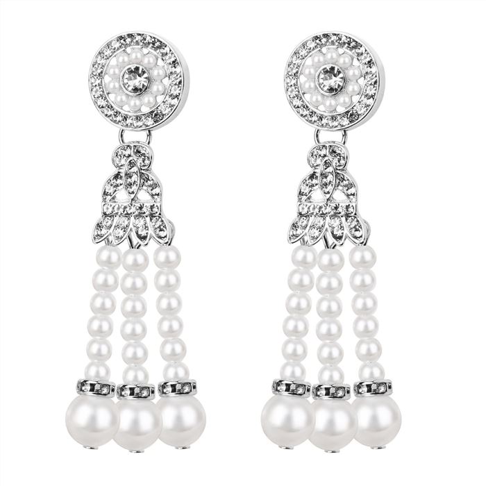 Sliver pearl diamond earrings