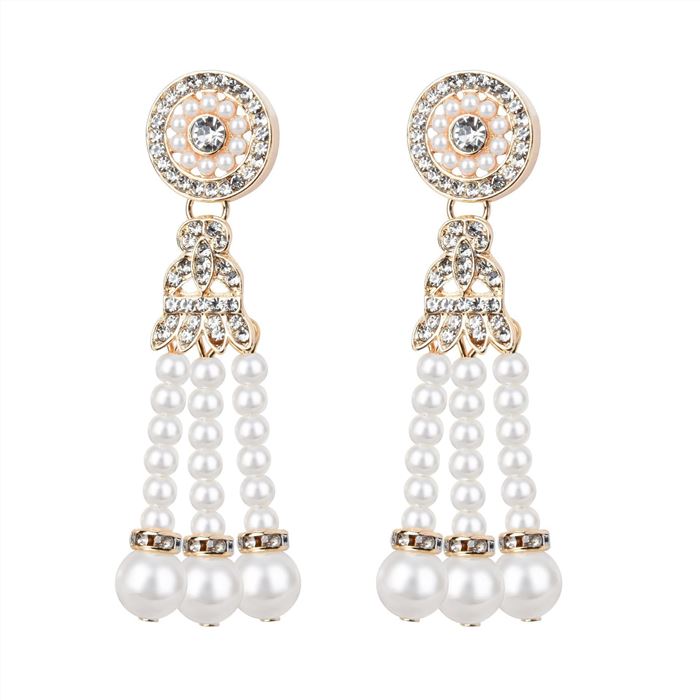 Gold pearl diamond earrings