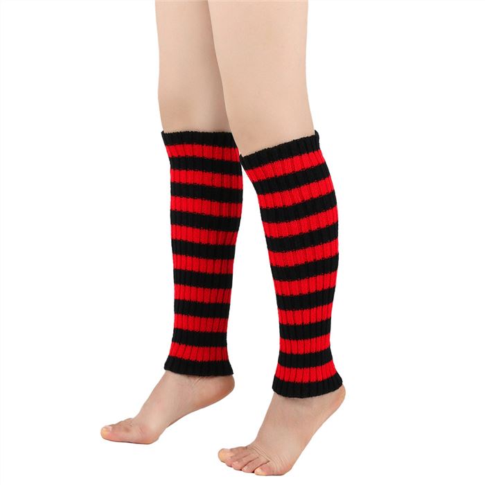 Striped leg warmers，red and black