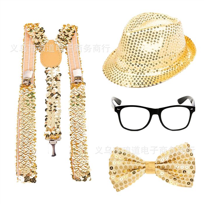 Glasses，jazz hat,tie,suspenders set（4pcs）
