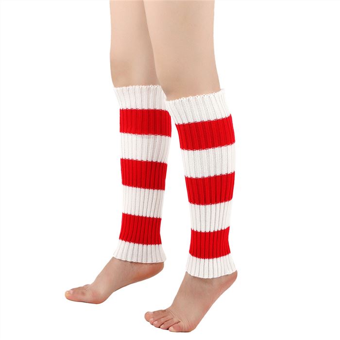 Striped leg warmers，white and red 