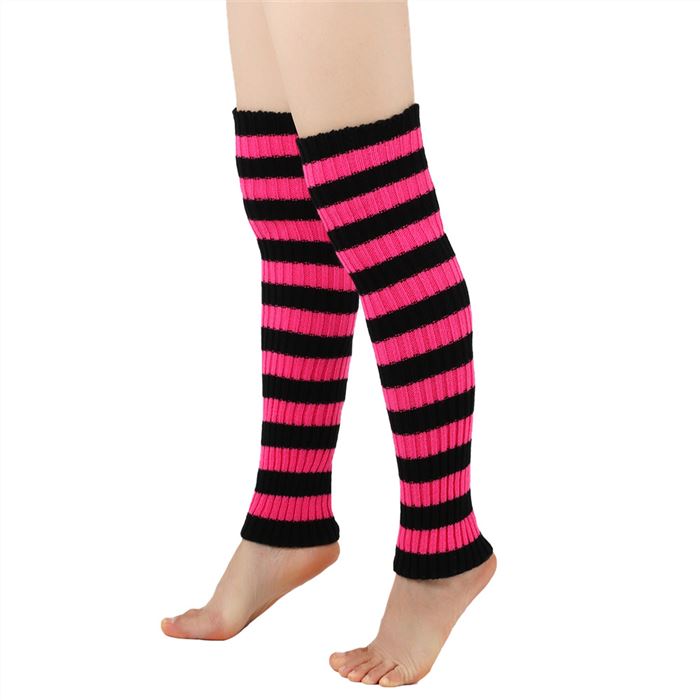 Striped leg warmers，hotpink and black