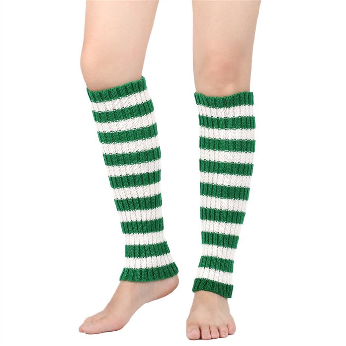 Striped leg warmers，white and green 