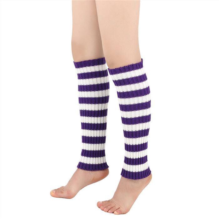 Striped leg warmers，purple and white