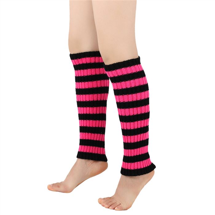 Striped leg warmers，hotpink and black