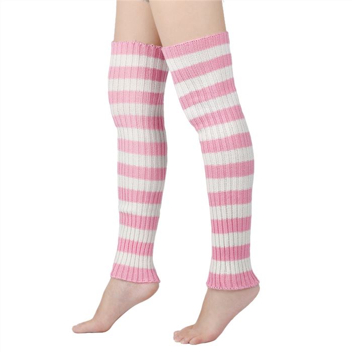 Striped leg warmers，white and pink
