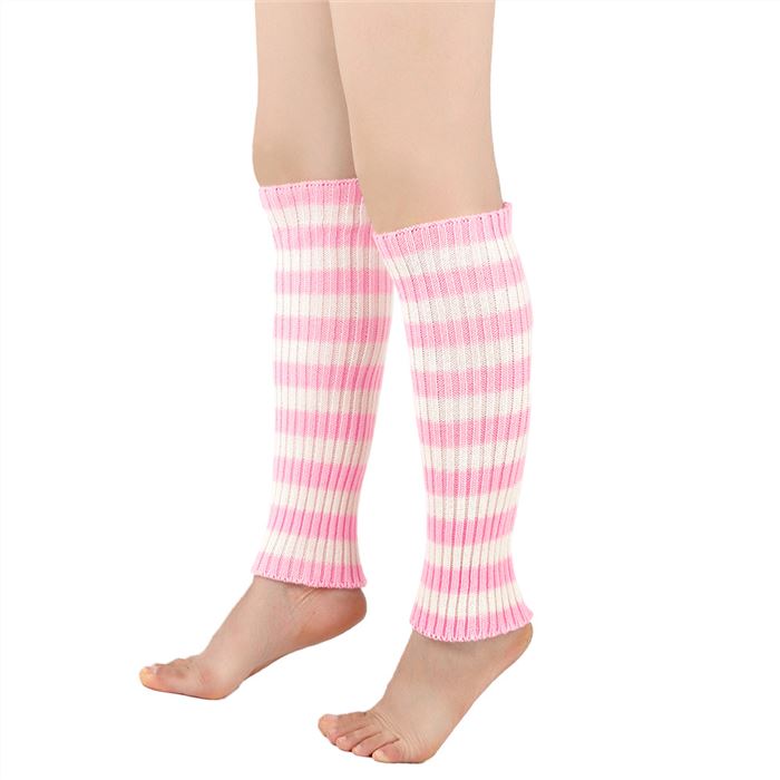Striped leg warmers，white and pink