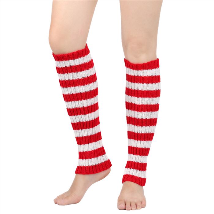 Striped leg warmers，white and red 