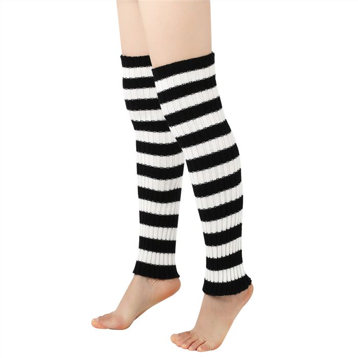 Striped leg warmers，white and black